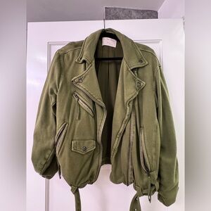Free People We The Free - Olive Green Rebel Rebel Cotton Moto Jacket
